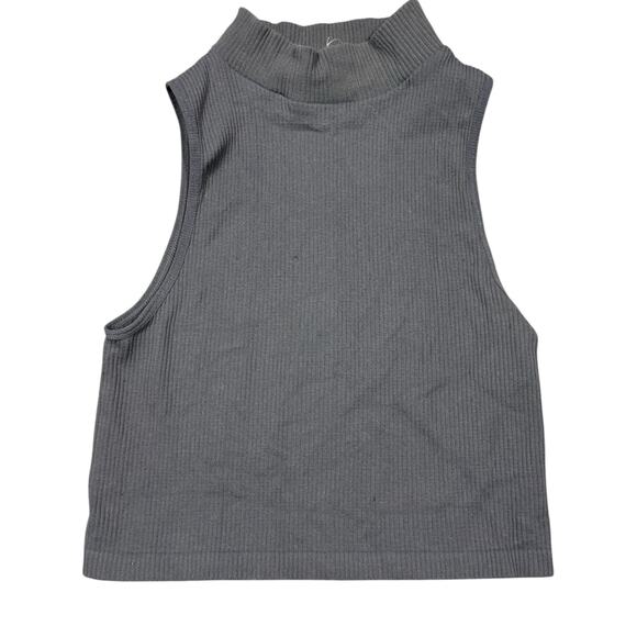 Zara Gray Ribbed Mock Neck Crop Tank Top XS/S High Neck Sleeveless - Picture 2 of 6